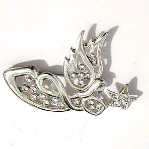 Trifari Silver Tone Angel Reaching For Star Pin Brooch Vintage Christmas Jewelry